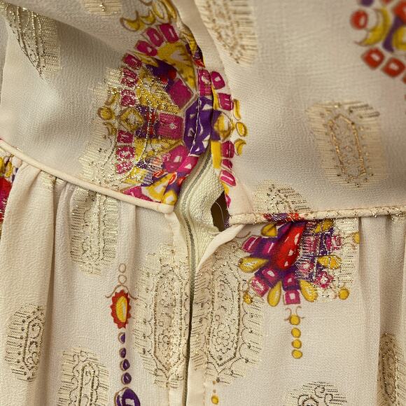 Alice of California Vtg 60s Dress Women M Metallic Batik Print Maxi Boho Formal - Picture 4 of 10